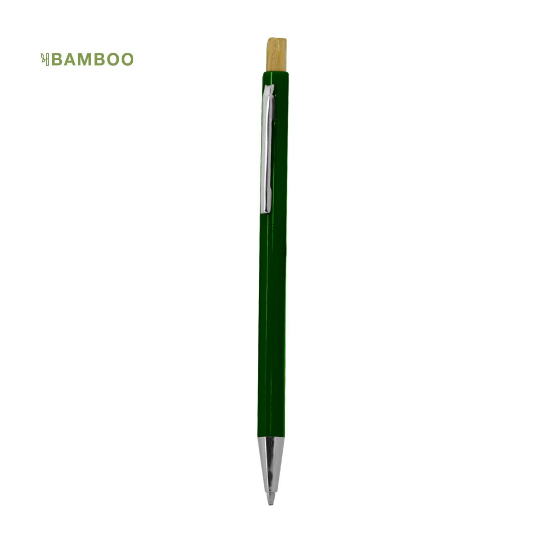 A green wooden pen with a bamboo clip and silver accents, featuring a branding logo. Zukry Pen - Image 1