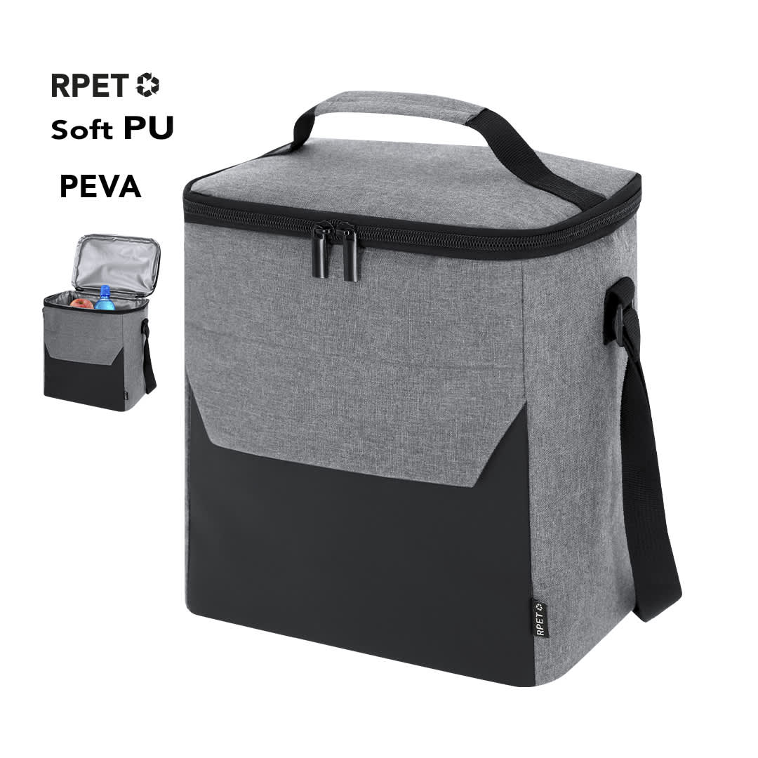A cooler bag in grey and black with a zip closure and a sturdy handle, featuring a branded logo. Jocko Cool Bag - Image 1