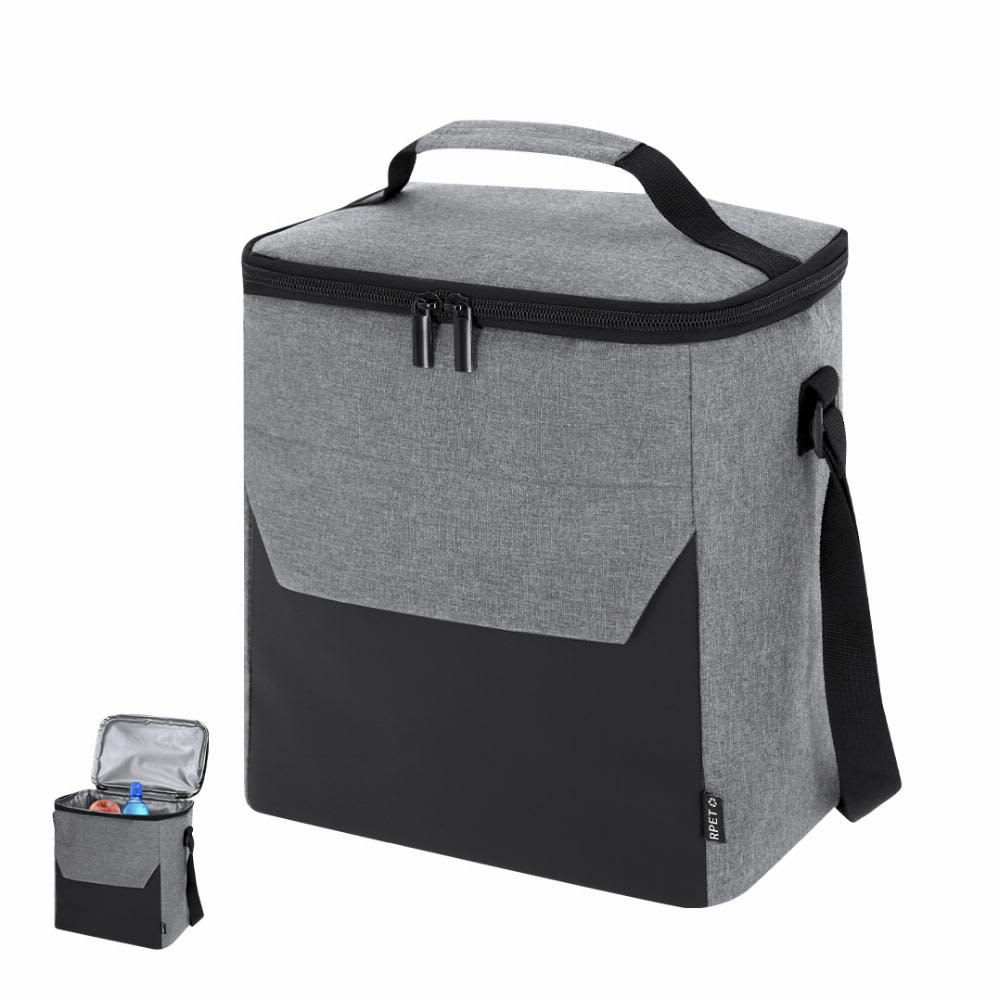 A grey and black insulated cooler bag with a zippered top and a removable shoulder strap. Jocko - Image 1