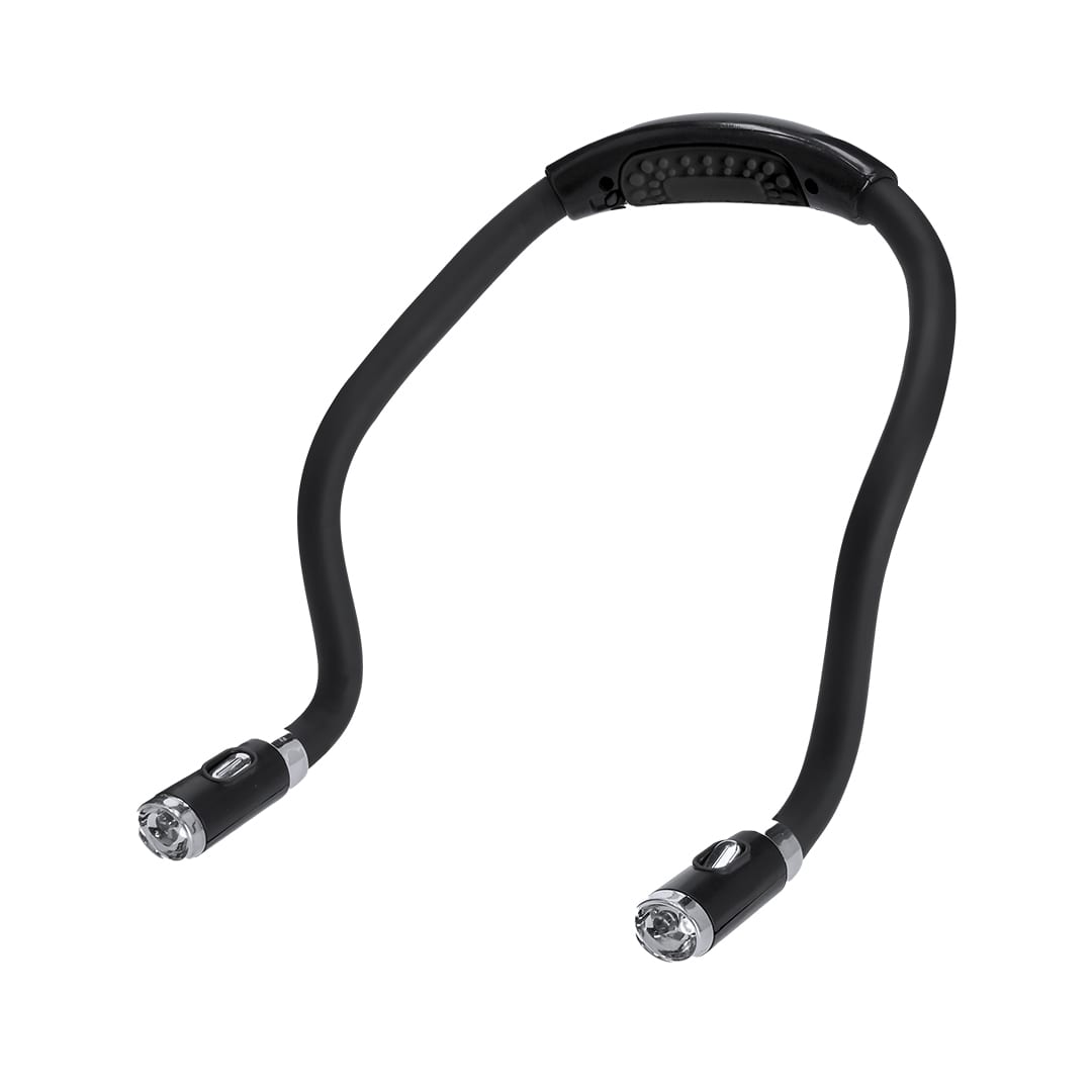 A flexible black lamp with two light heads at either end and a central control panel, featuring a brand logo. Lianzhi Lamp - Image 1