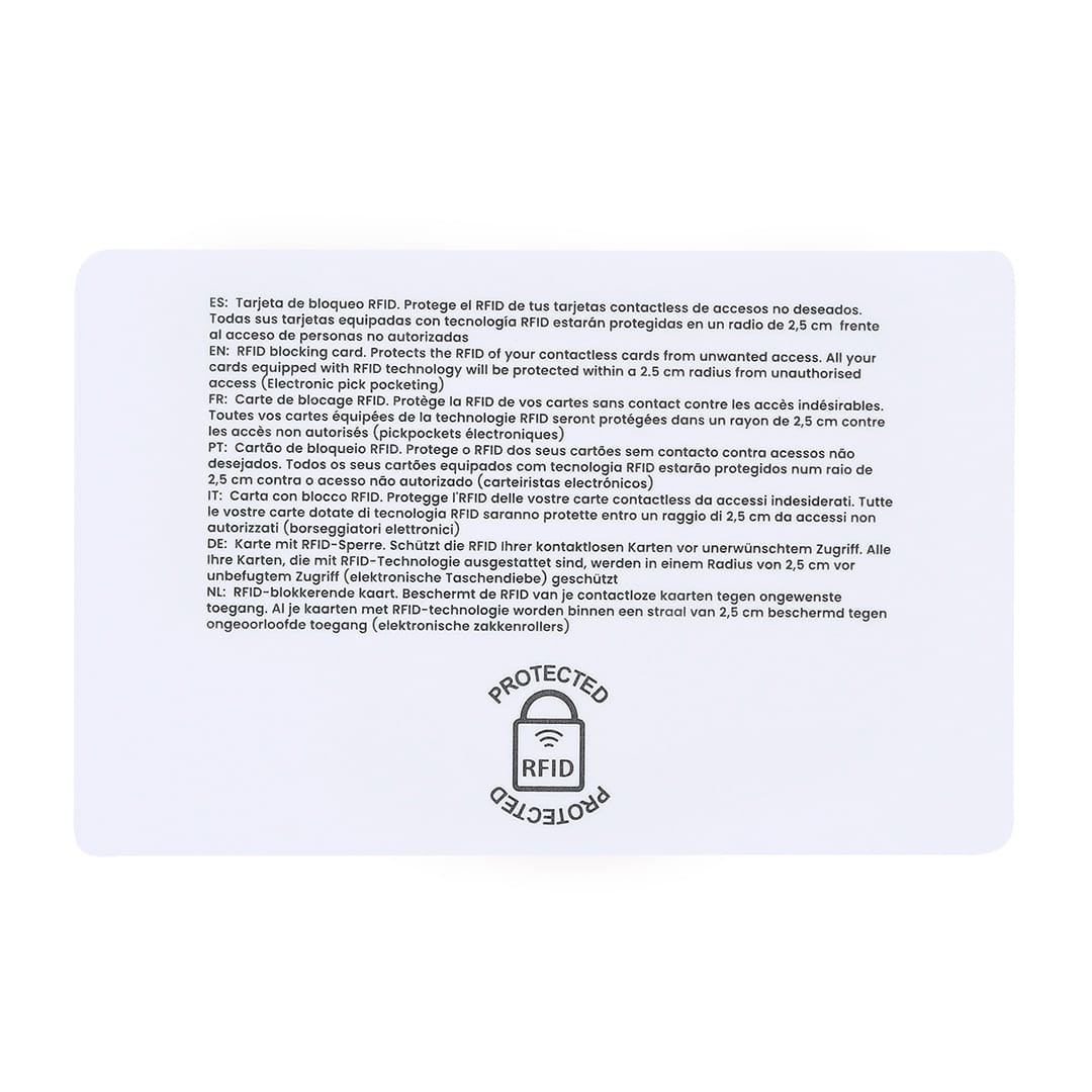 A RFID card with a white background, featuring a logo and instructions in multiple languages. Fatton RFID Card - Image 1