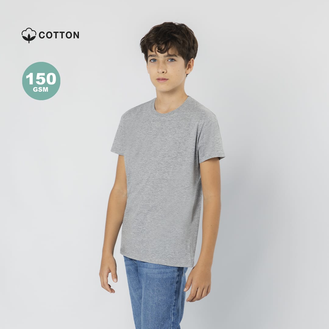 A grey cotton T-shirt for kids, featuring short sleeves and a simple design. Suitable for casual wear. Epika Kids Colour T-Shirt - Image 1