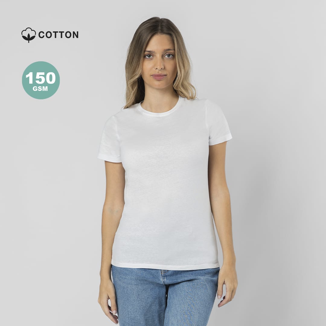 A white women's t-shirt with a fitted design, featuring short sleeves and soft cotton fabric. Epika Women White T-Shirt - Image 1