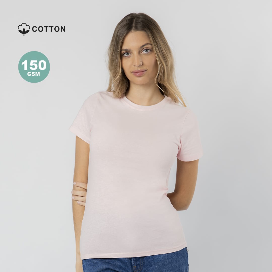 A light pink women's T-shirt made from cotton with a round neckline and short sleeves, featuring a logo. Epika Women Colour T-Shirt - Image 1