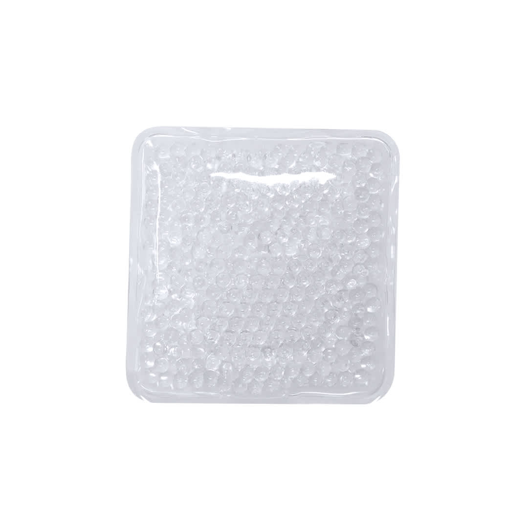 A clear square hot-cold pack filled with gel beads, encased in a transparent plastic cover. Doral Hot-Cold Pack - Image 1