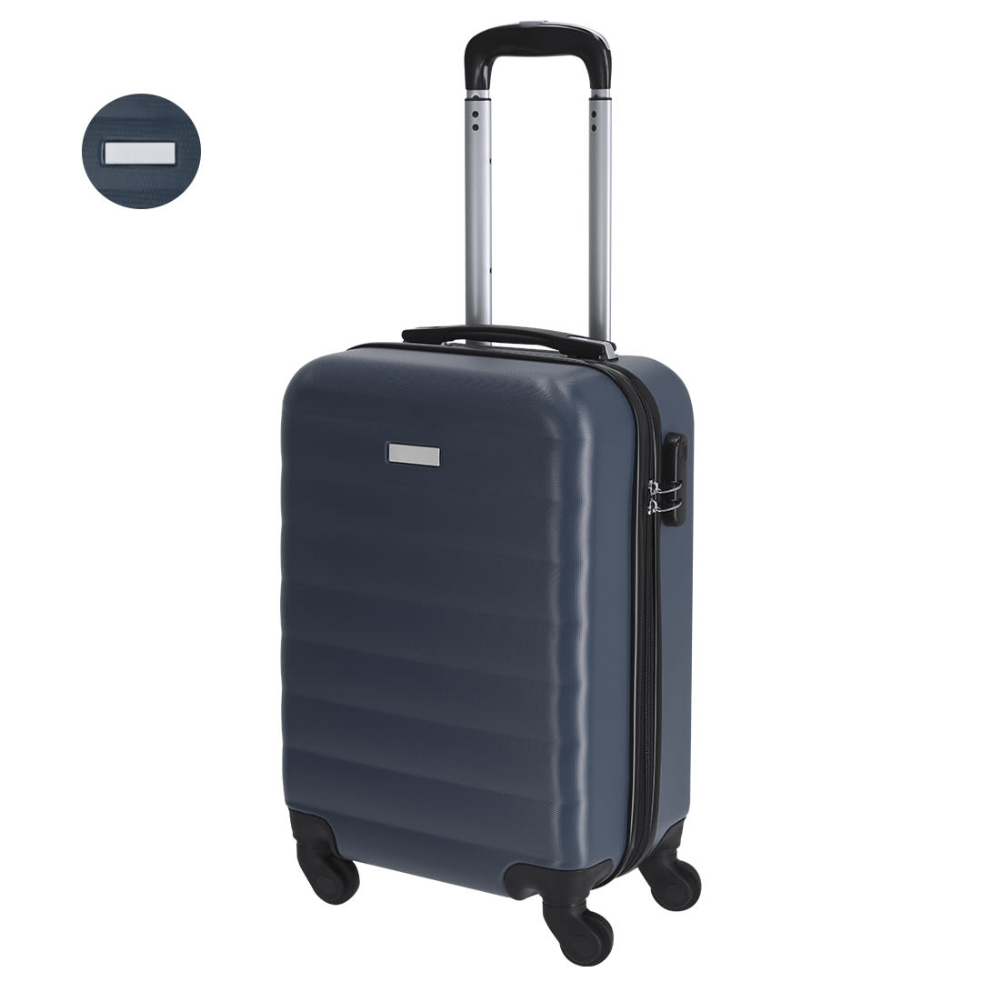 A blue wheeled bag with a smooth exterior and an extendable handle, featuring a logo on the front. Luril Trolley - Image 1