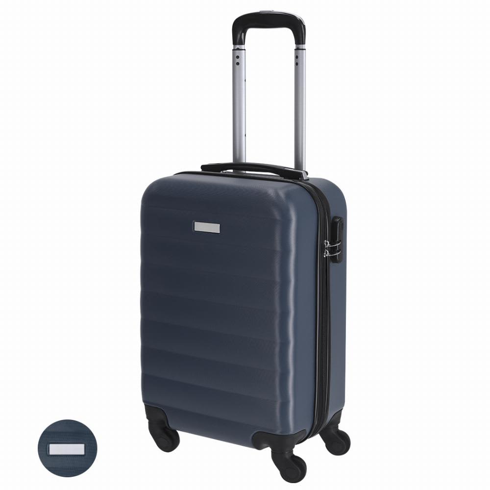 A suitcase in dark blue with a smooth surface, retractable handle, and wheels for easy transportation. Luril - Image 1