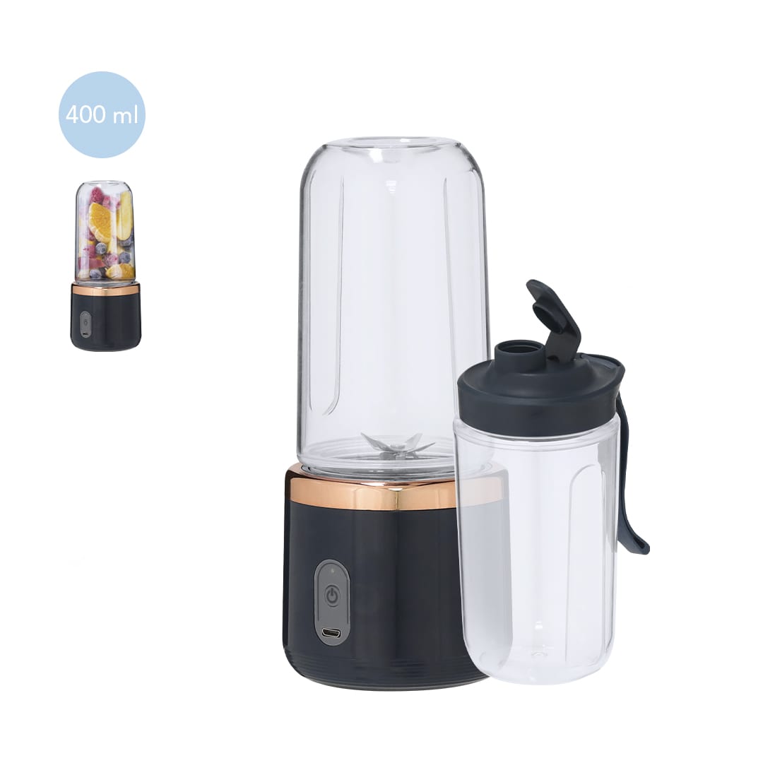 A black and clear blender with a glossy finish, featuring a removable 400 ml blending container and a lid. Kalact Blender - Image 1