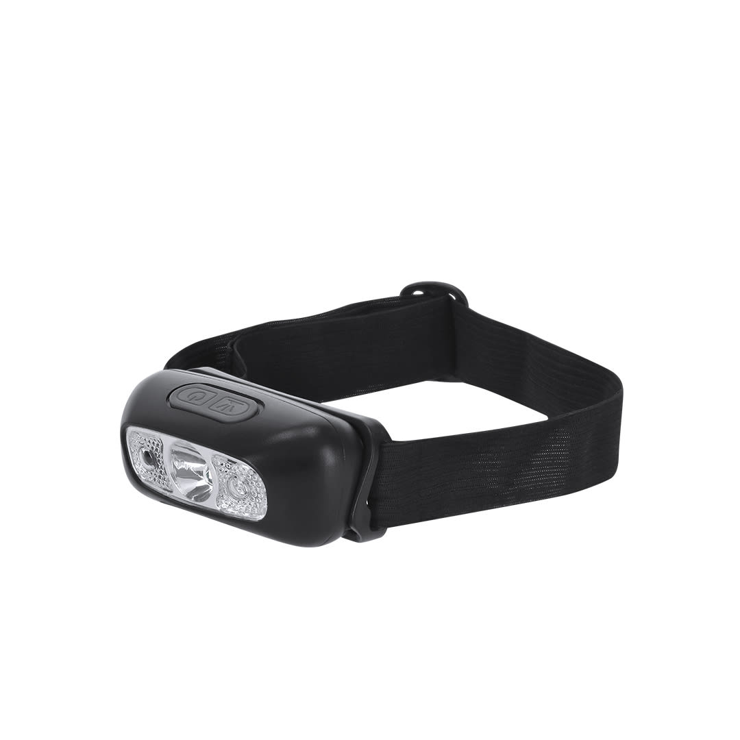 A black torch with multiple LED lights, attached to an adjustable strap. It features a logo on the front. Cenox Torch - Image 1