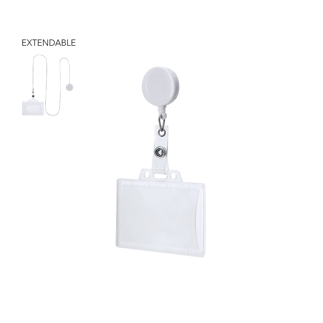 A clear ID badge lanyard with an extendable retractable reel and a round attachment at the top. Blaires Id Badge Lanyard - Image 1