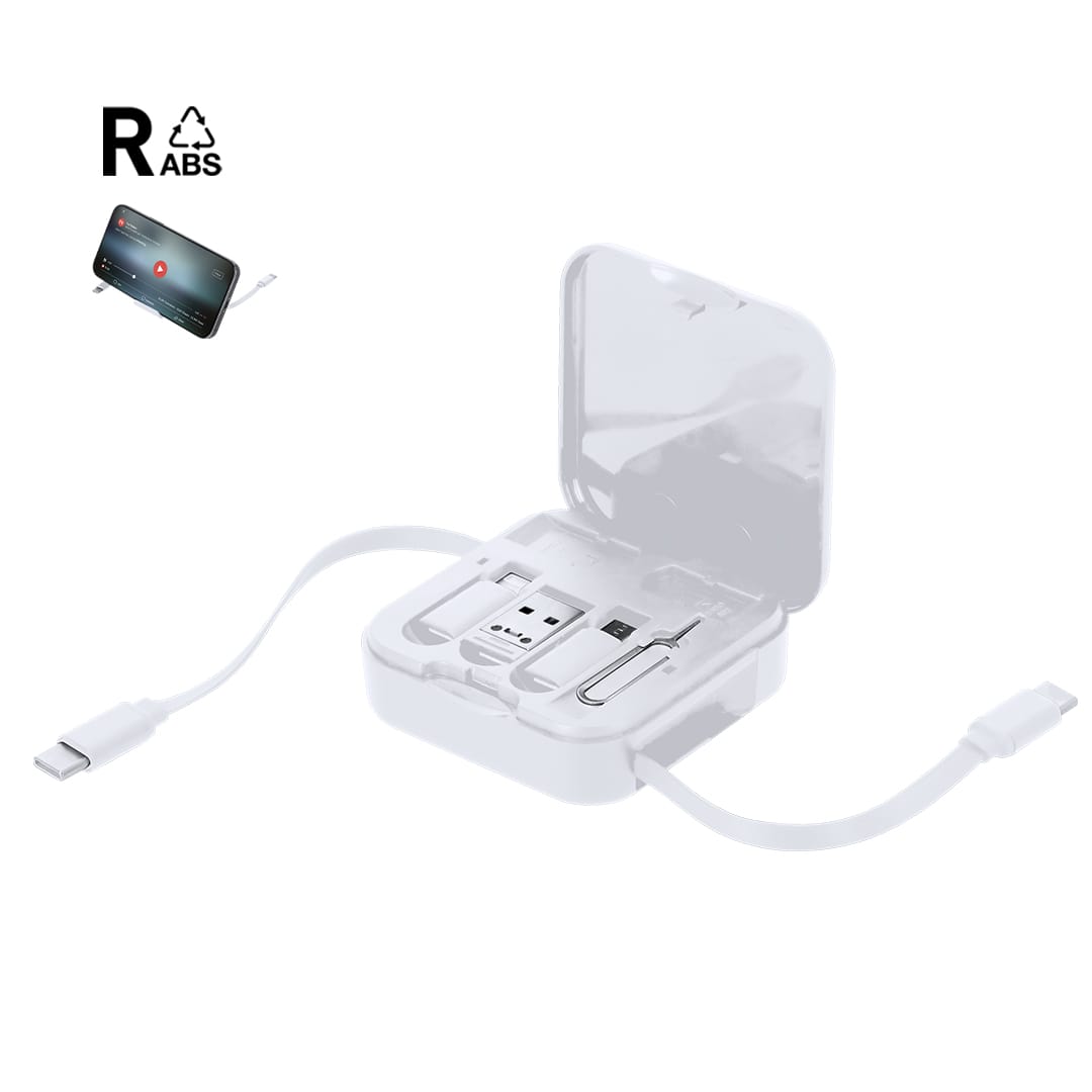 A charging cable set in a white case, featuring multiple connectors and a logo, with a sleek design. Darmox Charging Cable Set - Image 1