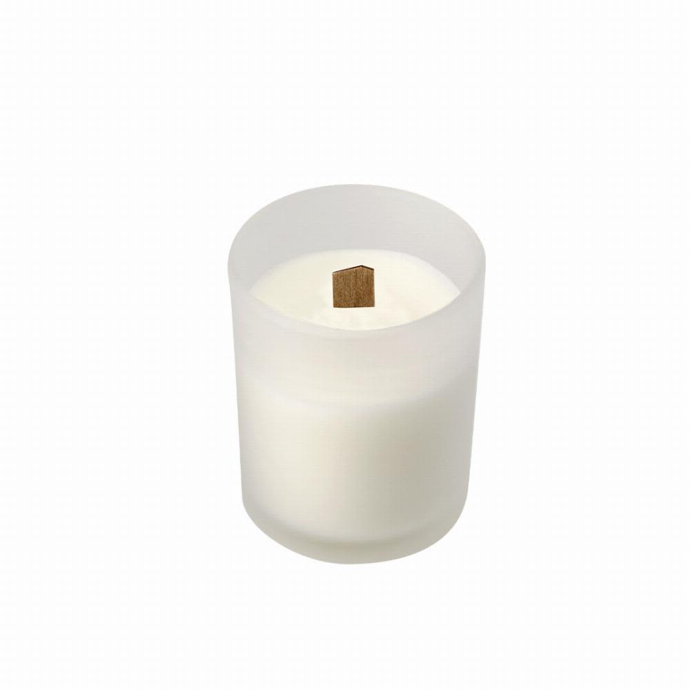 A frosted glass candle with a wooden wick, containing white wax. The candle is cylindrical in shape. Vetool - Image 1