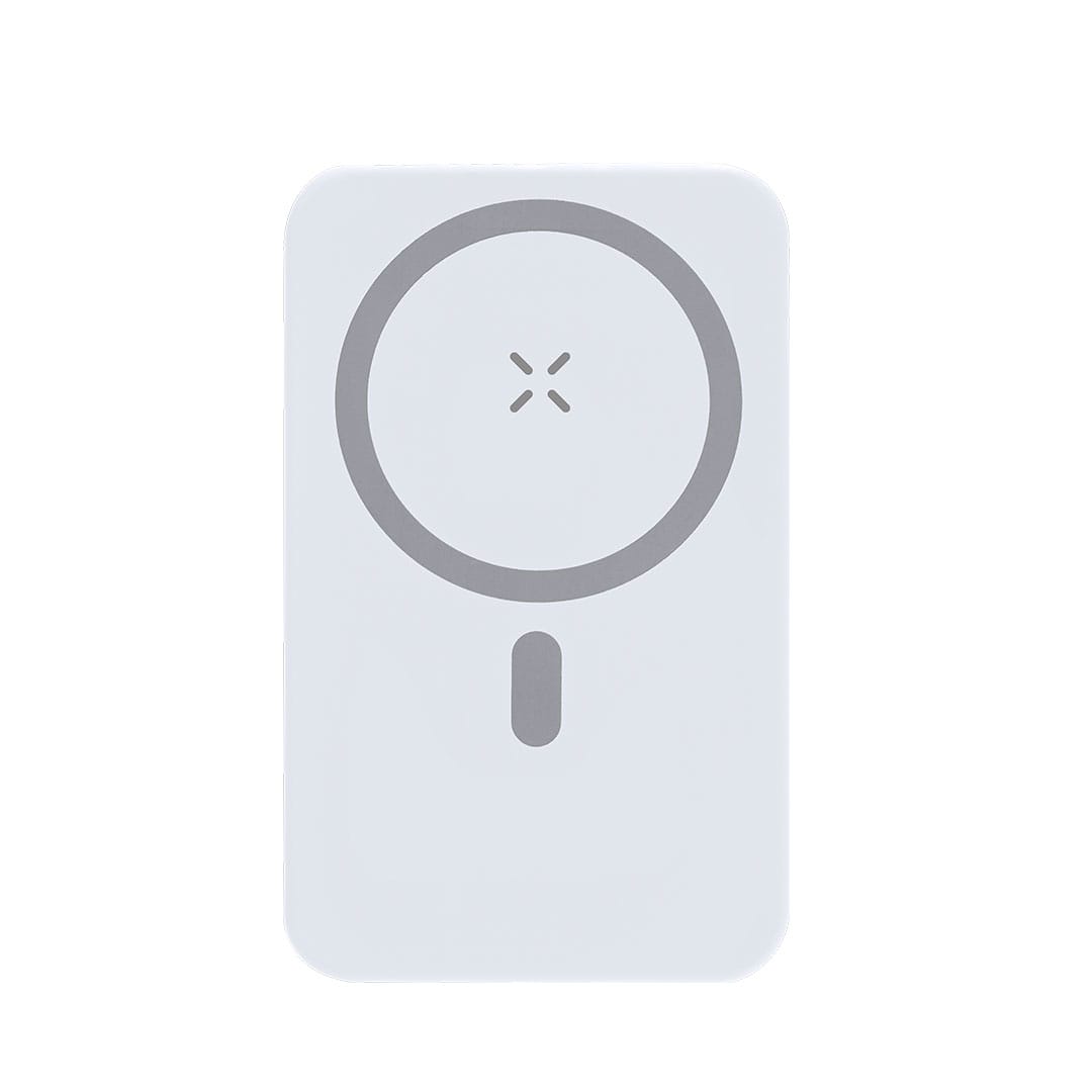 A white power bank featuring a circular design and a logo at the top. Granzax Power Bank - Image 1