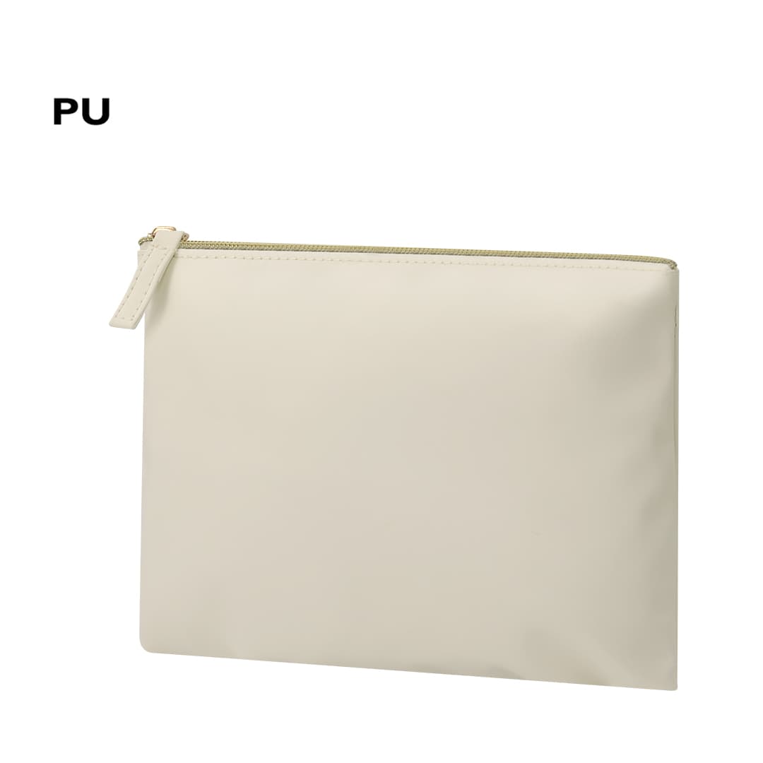 A cream-coloured toiletry bag with a zip closure, featuring a plain design and a subtle logo. Chrysant Beauty Bag - Image 1