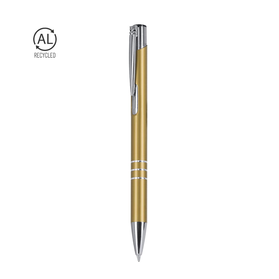 A metal pen in a gold finish, featuring a silver clip and decorative rings. The pen has a branding logo. Katoa Pen - Image 1