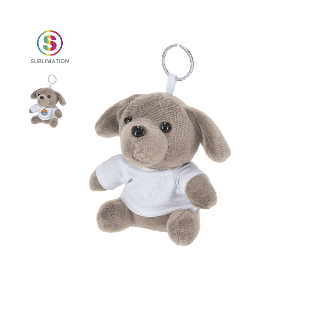 A teddy bear keyring in soft grey, wearing a white shirt, with a keyring attachment at the top. Vireo Keyring Teddy - Image 1