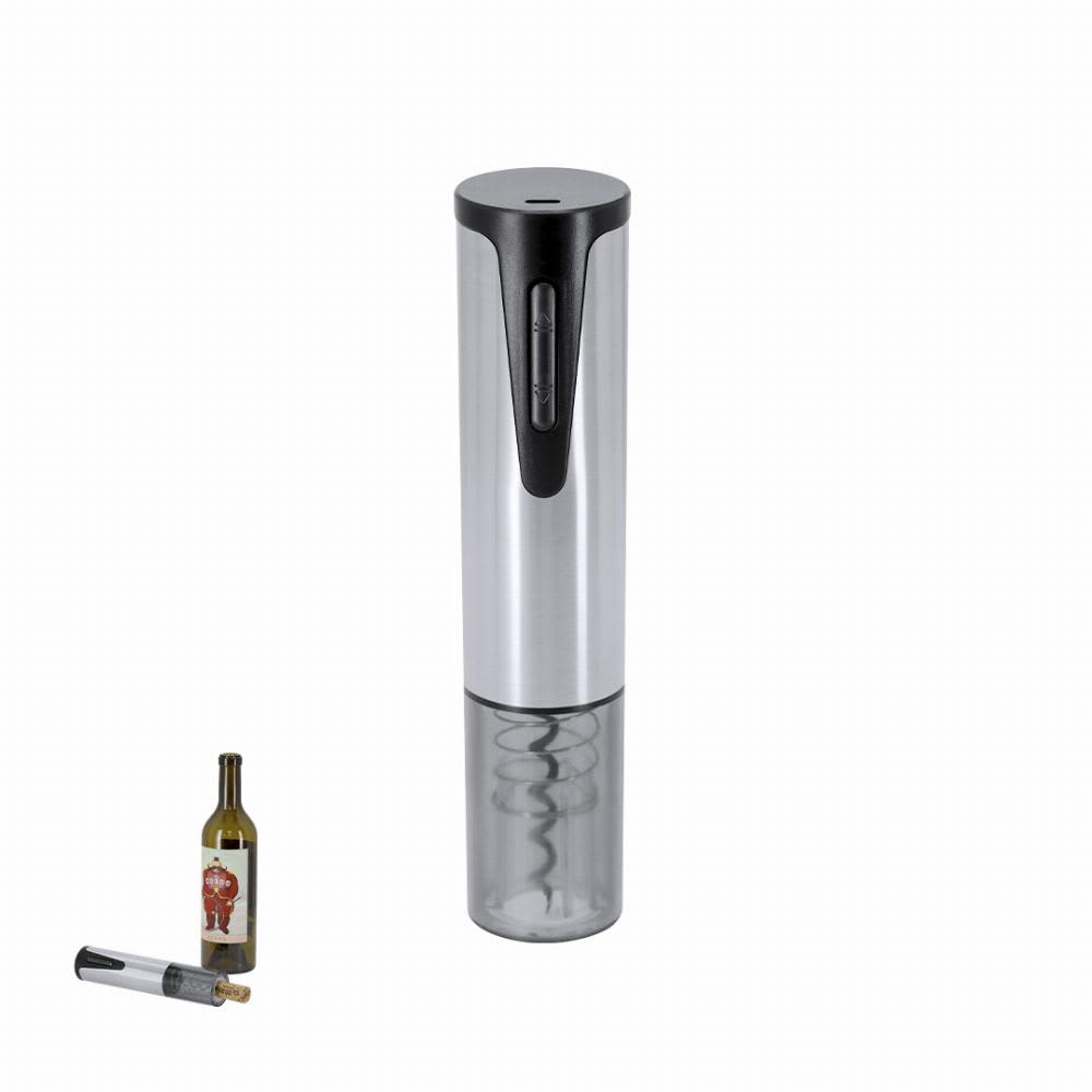 A drink bottle in silver and black with a built-in corkscrew, next to a bottle of wine. The product has a logo. Rhone - Image 1