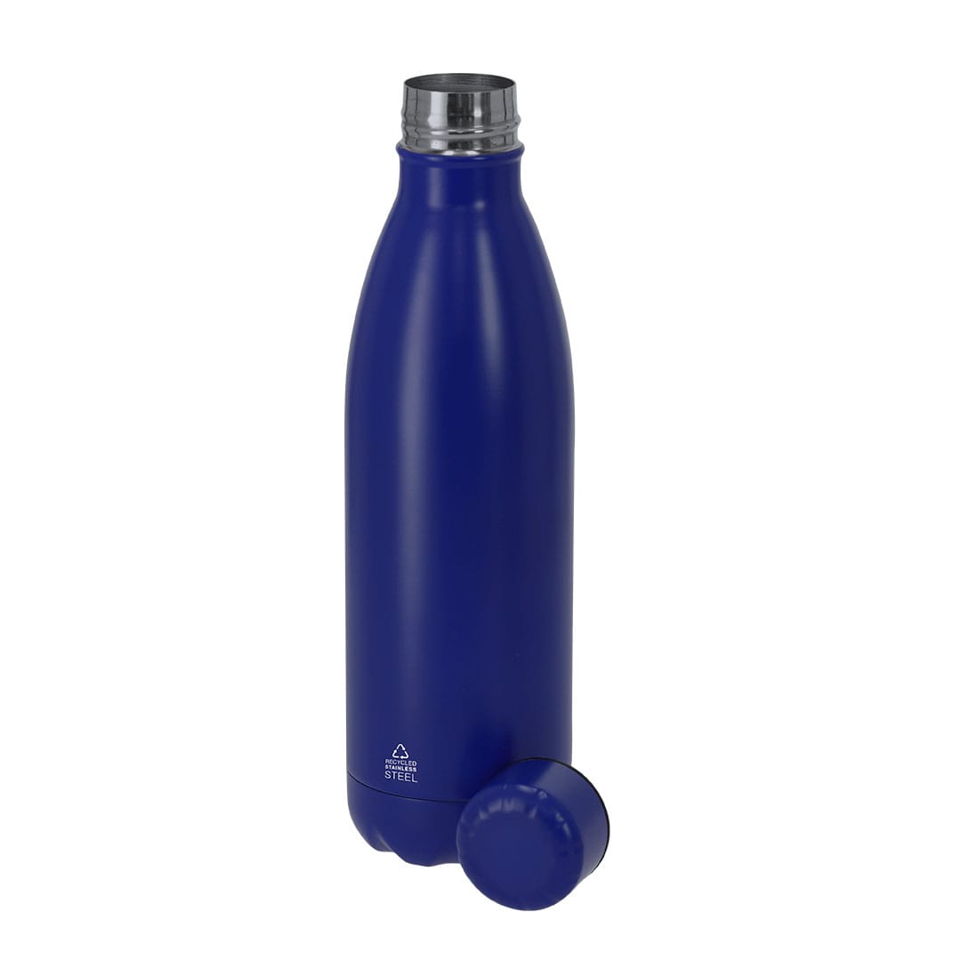 A drink bottle in a deep blue colour, made of stainless steel, with a matching cap and a logo. Xharly Insulated Bottle - Image 1