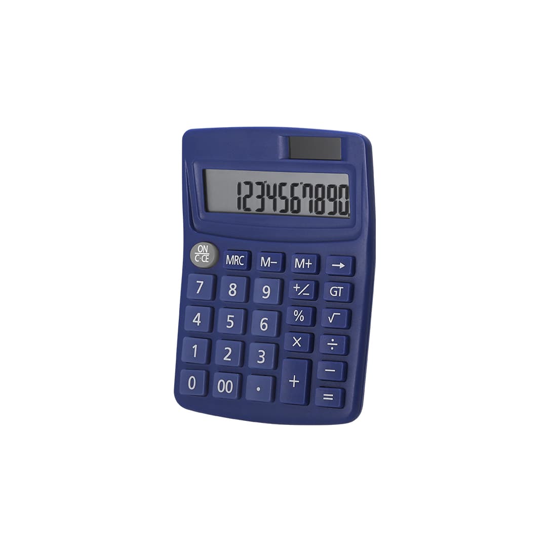 A blue calculator with a large digital display and a numeric keypad. It features various function buttons and a logo. Arabela Calculator - Image 1