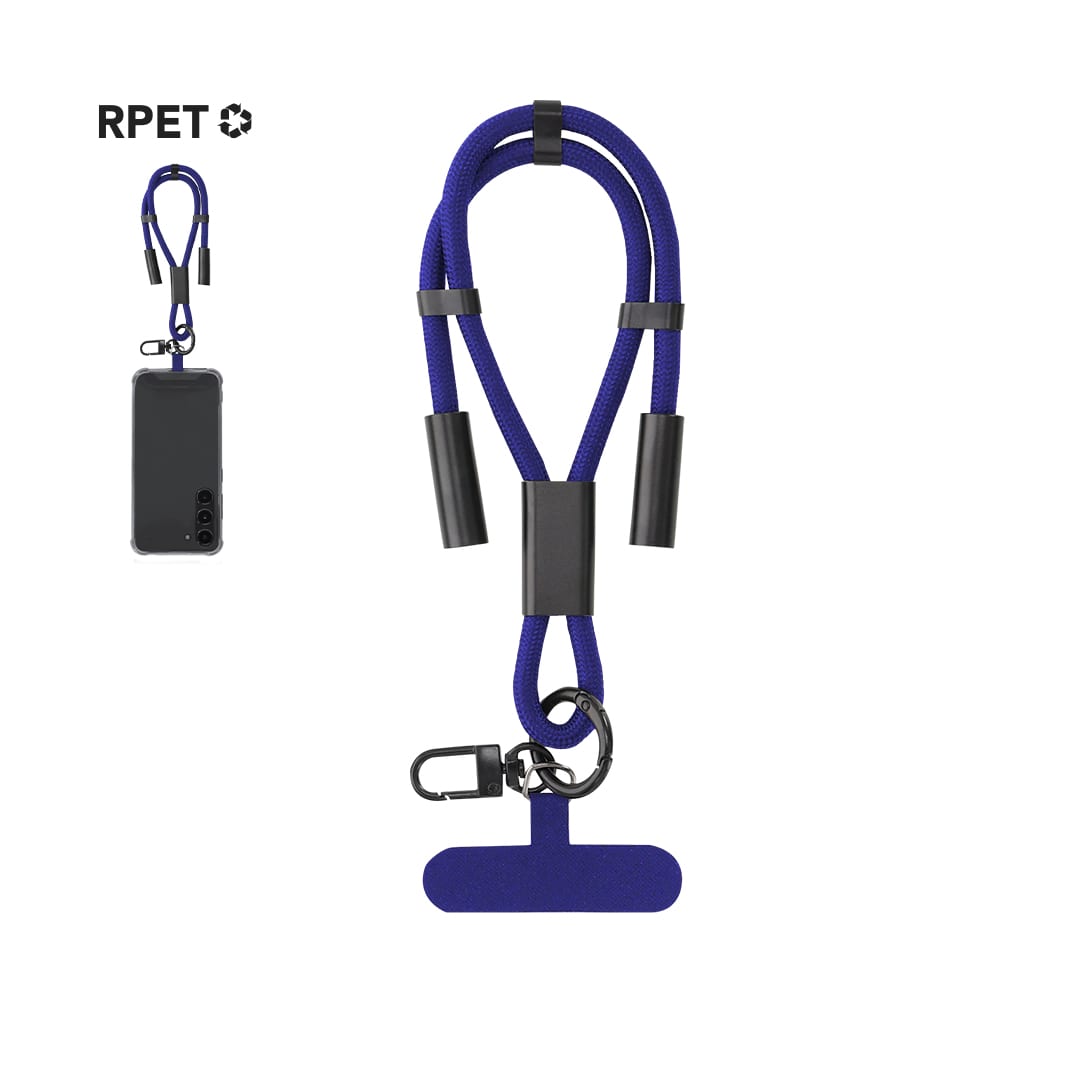 A blue charging cable holder featuring a sturdy design, clips, and connectors for phones and tech devices. Euclab Holder Charging Cable - Image 1