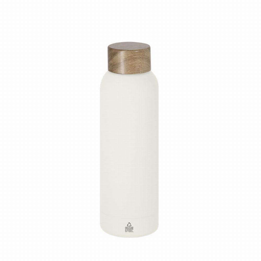 A drink bottle in white with a wooden cap, featuring a sleek, modern design and a branding logo. Cosmix - Image 1
