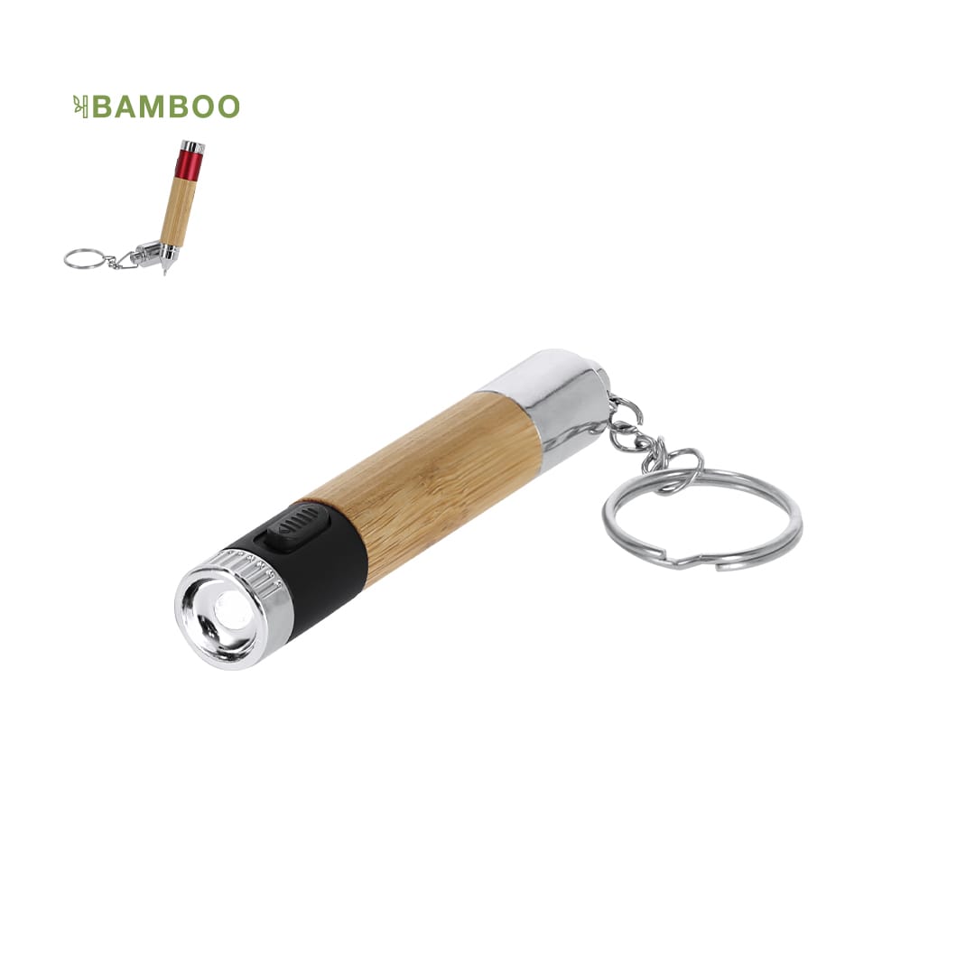 A bamboo pen torch with a silver and black finish, featuring a keychain attachment for portability. Nebula Pen Torch - Image 1