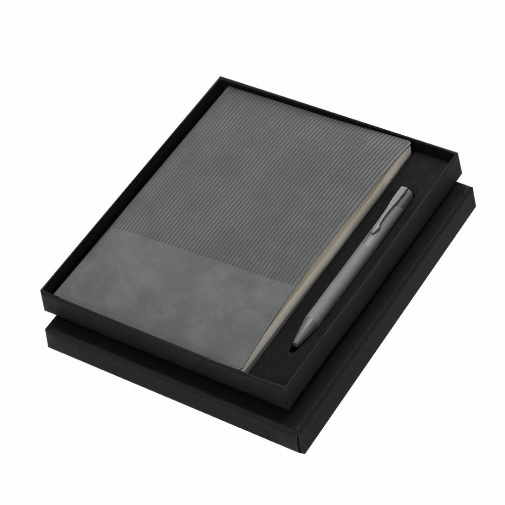 A notebook with a ribbed cover and a grey pen, presented in a black gift box. Holland - Image 1