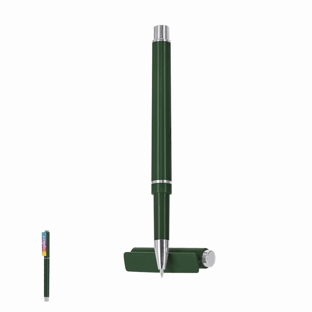 A green pen with a silver clip and accent, resting on a green base. The pen features a logo on its side. Osmond - Image 1