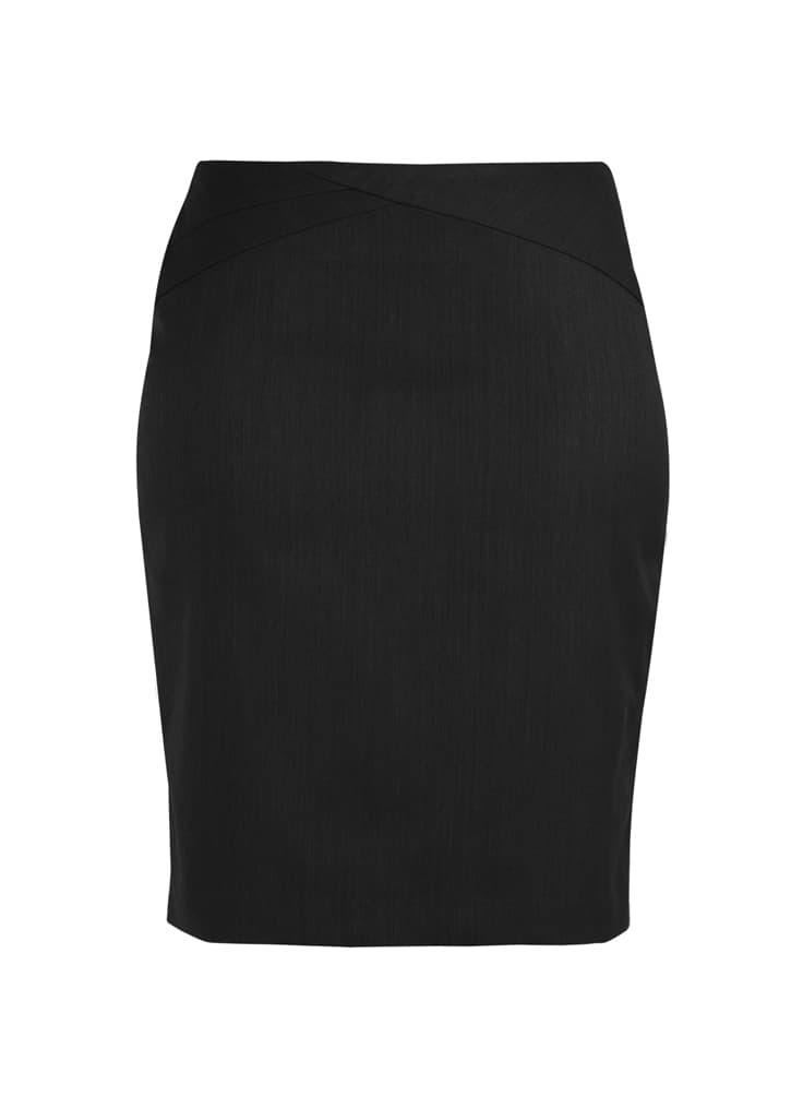 A black stretch skirt featuring a chevron band design, suitable for women's wear in the bottoms category. Comfort Wool Stretch Womens Chevron Band Skirt - Image 1