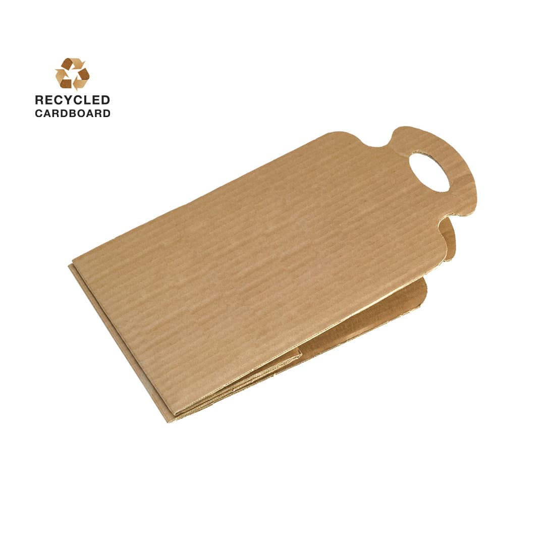A brown cardboard holder made from recycled material, featuring a handle and a folded design. Cart Trash Bag Holder - Image 1