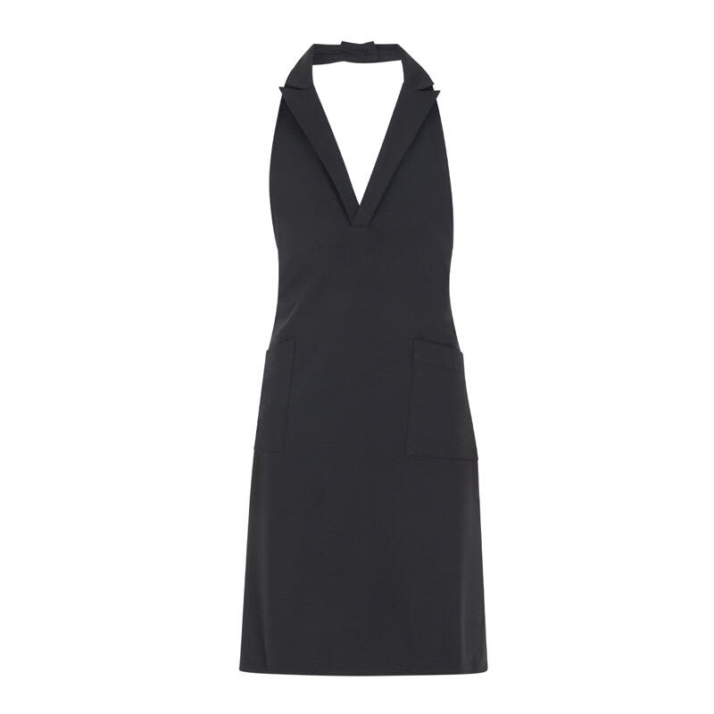 A black apron featuring a halter neck design and two front pockets, complete with a discreet logo. Siviglia Apron - Image 1