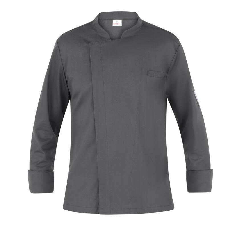 A grey jacket with a unique collar design, featuring long sleeves and a single chest pocket. Includes a logo on the sleeve. Francesco Jacket - Image 1