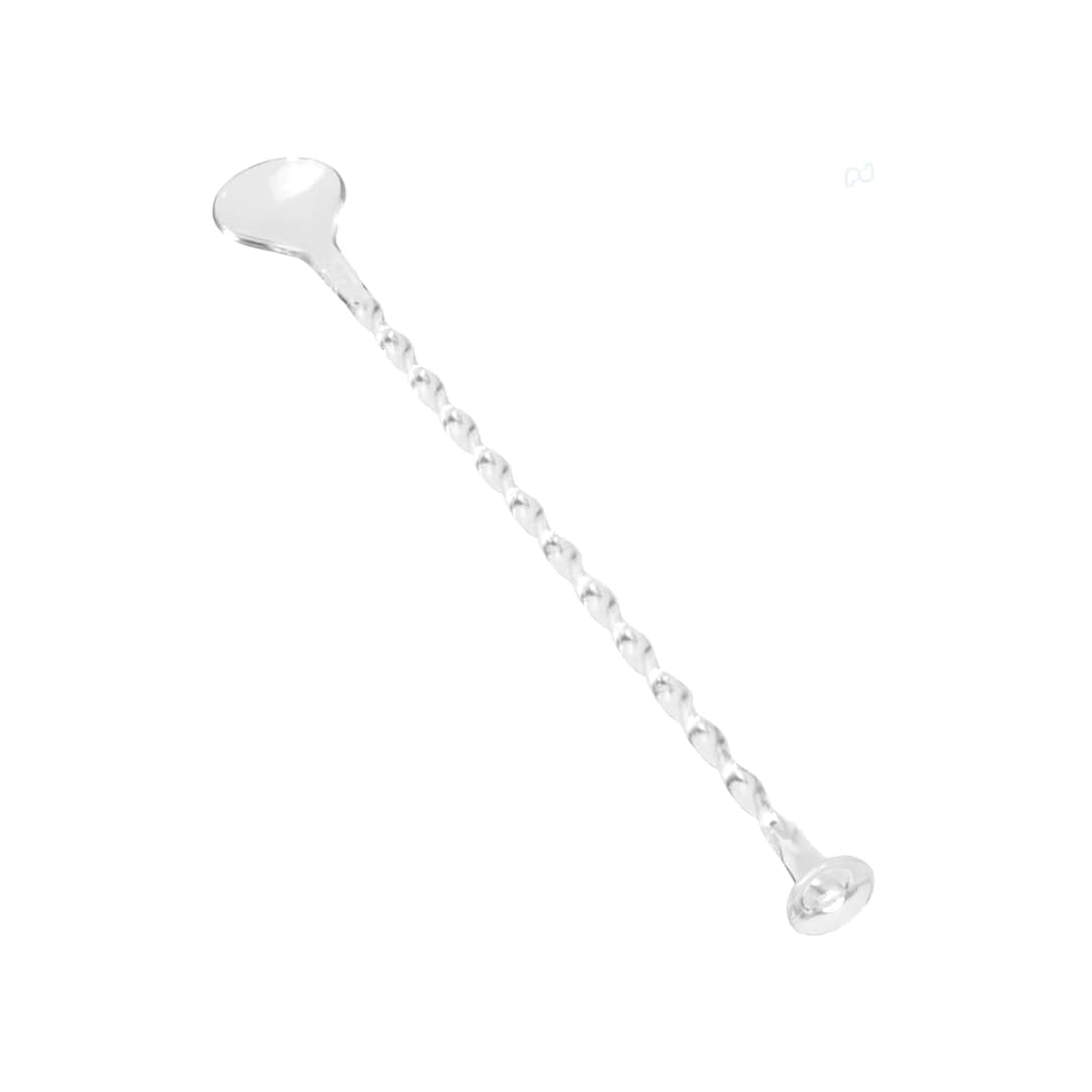 A twisted clear acrylic drink stirrer with a rounded end, designed for mixing beverages. Charax Drink Stirrer - Image 1
