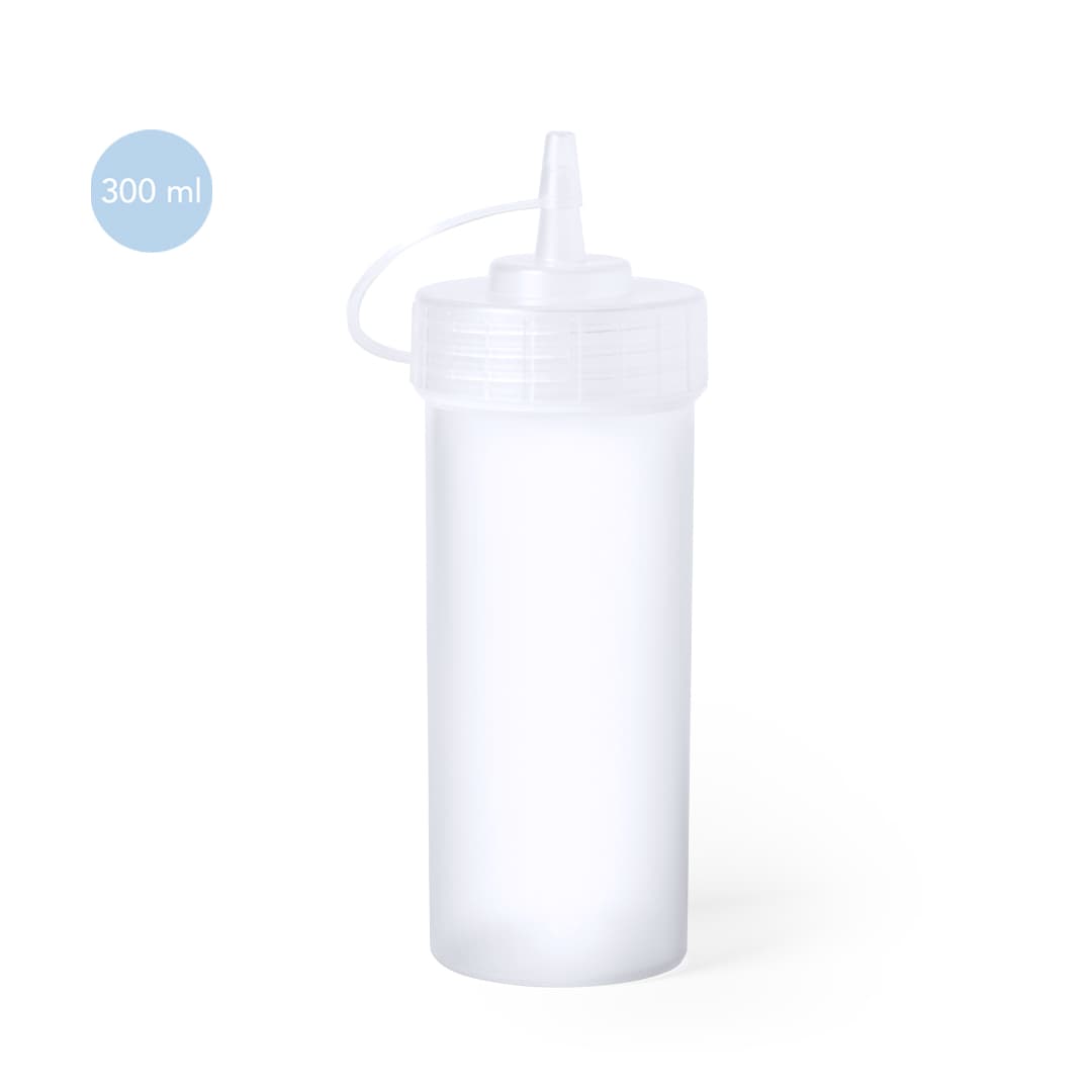 A dispenser bottle in clear plastic, featuring a nozzle and a capacity of 300 ml. It has a simple design with a lid. Taxlen Dispenser Bottle - Image 1