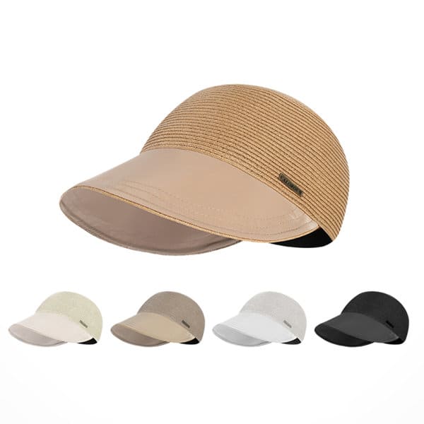 A straw baseball cap in beige with a curved peak, featuring a logo. Available in multiple colours: cream, brown, grey, and black. Summer Straw Baseball Cap - Image 1