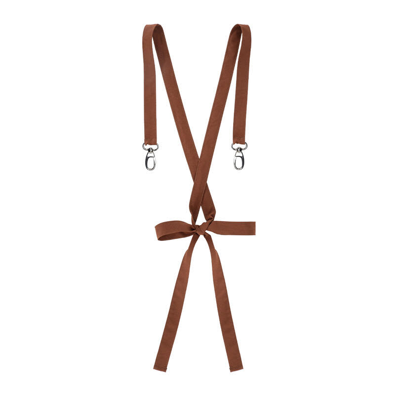 Brown apron braces with adjustable clips and a tie detail at the waist, designed for workwear use. Apron Braces - Image 1