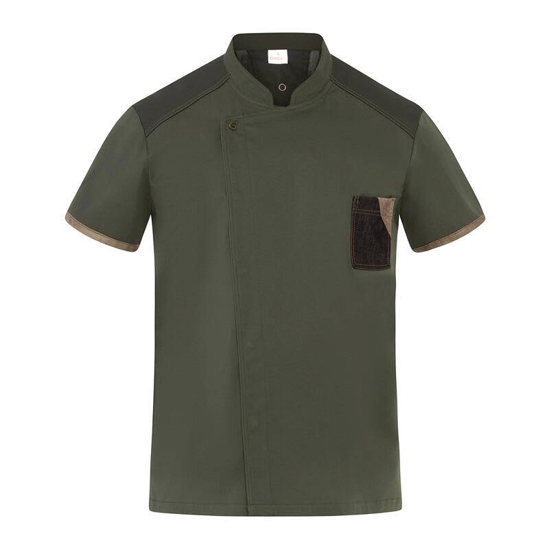 A short-sleeved tunic in dark green, featuring a pocket and black accents. The item includes branding. Nathan Tunic - Image 1