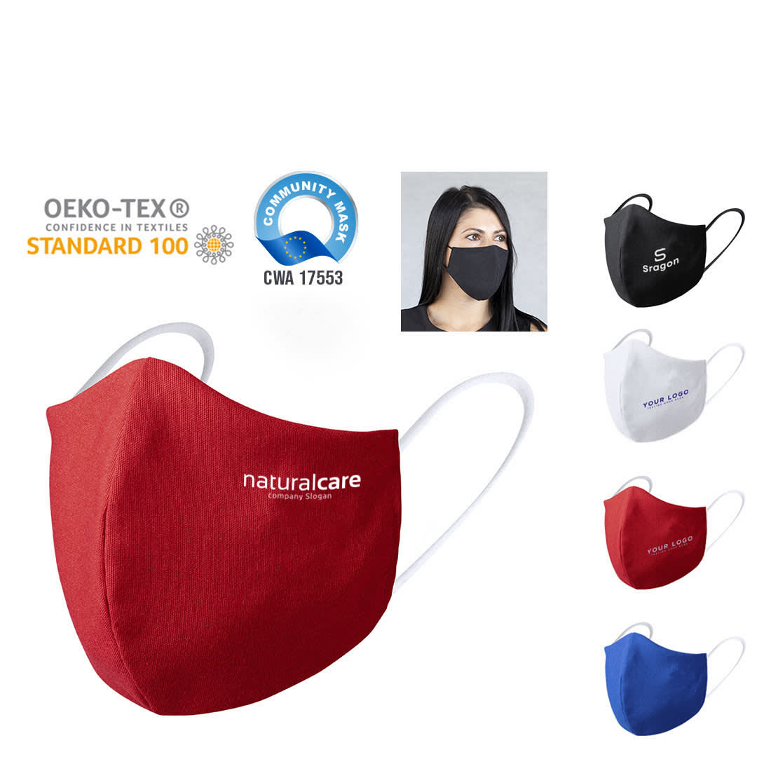 Reusable hygienic masks in red, black, white, and blue with ear loops and a logo on some masks. Liriax Medium Reusable Hygienic Mask - Image 1