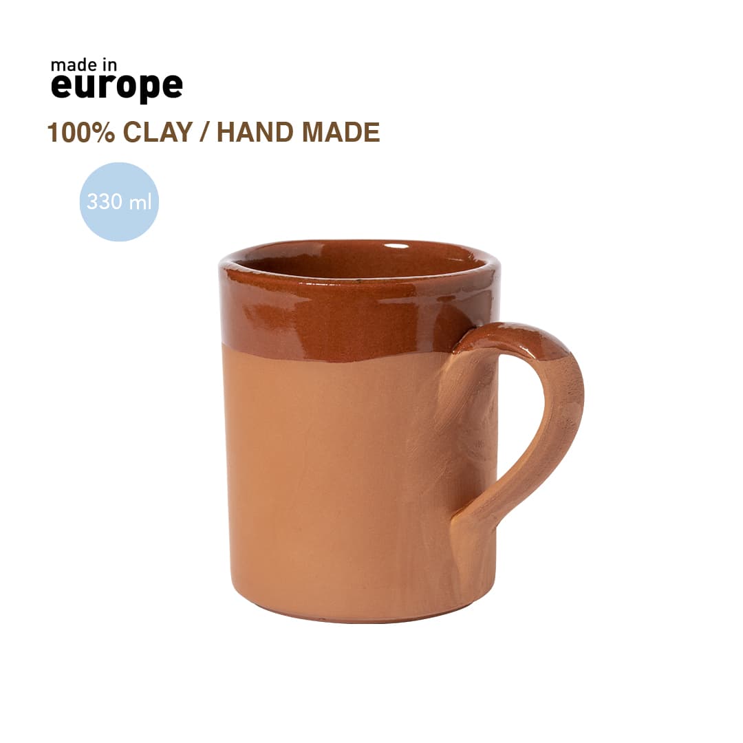 A coffee mug made from 100% clay, featuring a two-tone brown design and a sturdy handle. Sintax Mug - Image 1