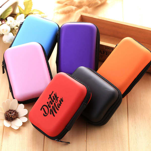 A collection of portable EVA hard carry cases in red, purple, blue, pink, orange, and black with a logo. Protable EVA Hard Carry Case - Image 1