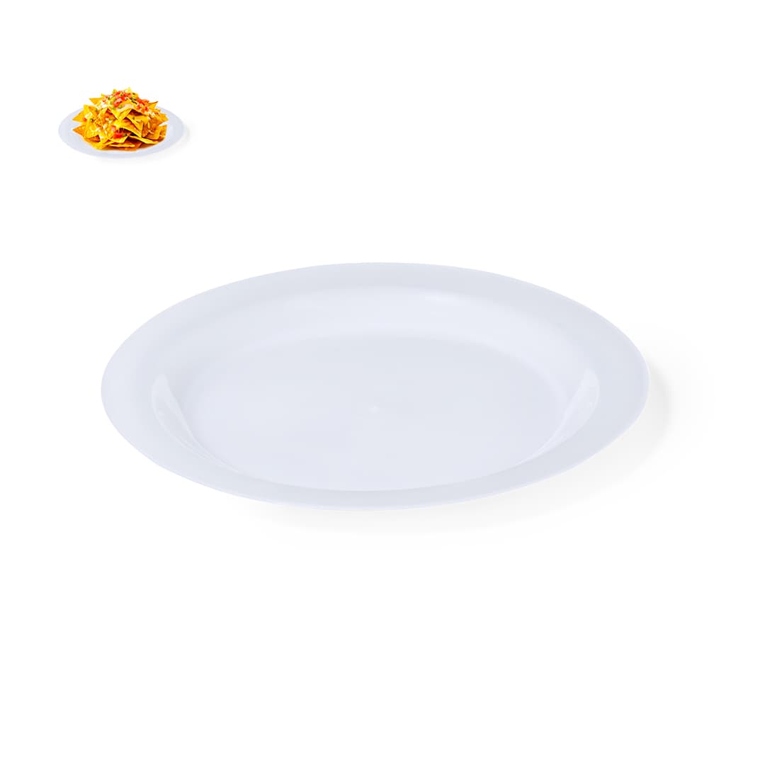 A white plate with a raised edge, displaying simple and clean design. Includes a logo. Grisen Plate - Image 1