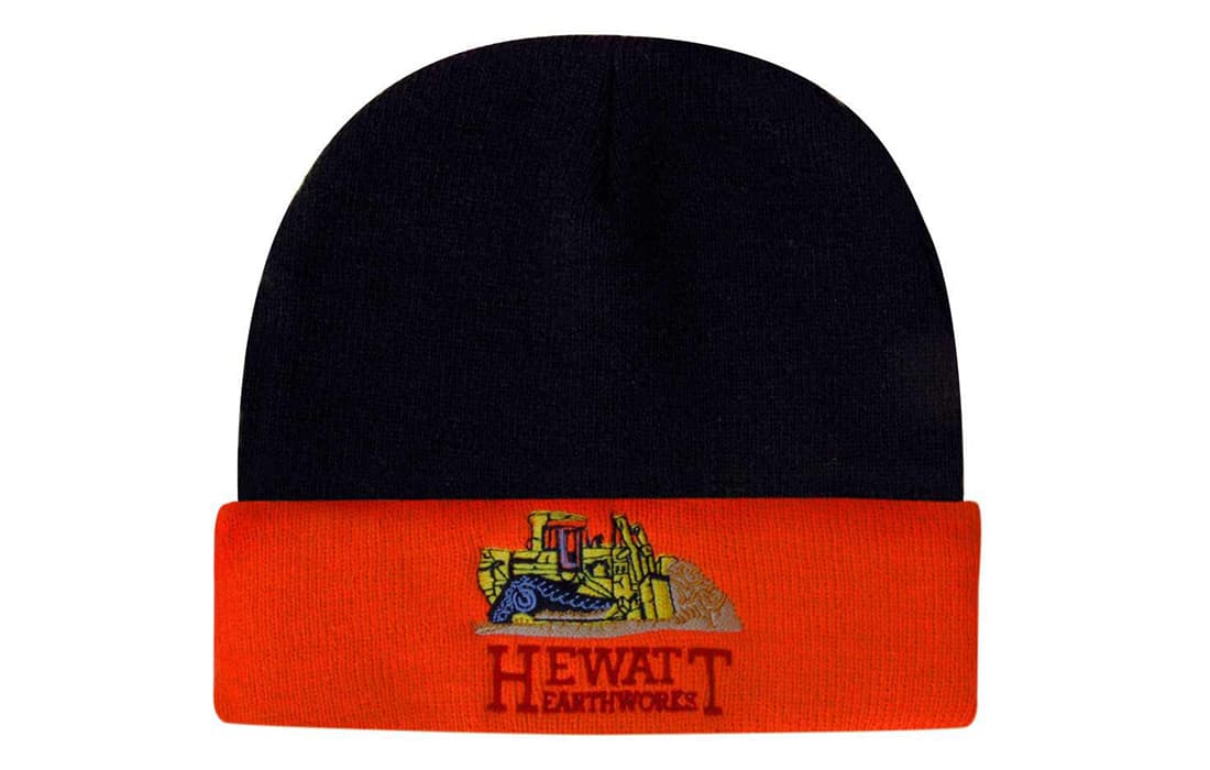 A luminescent safety acrylic beanie in navy and bright orange, featuring a logo on the cuff. Luminescent Safety Acrylic Beanie - Toque - Image 1