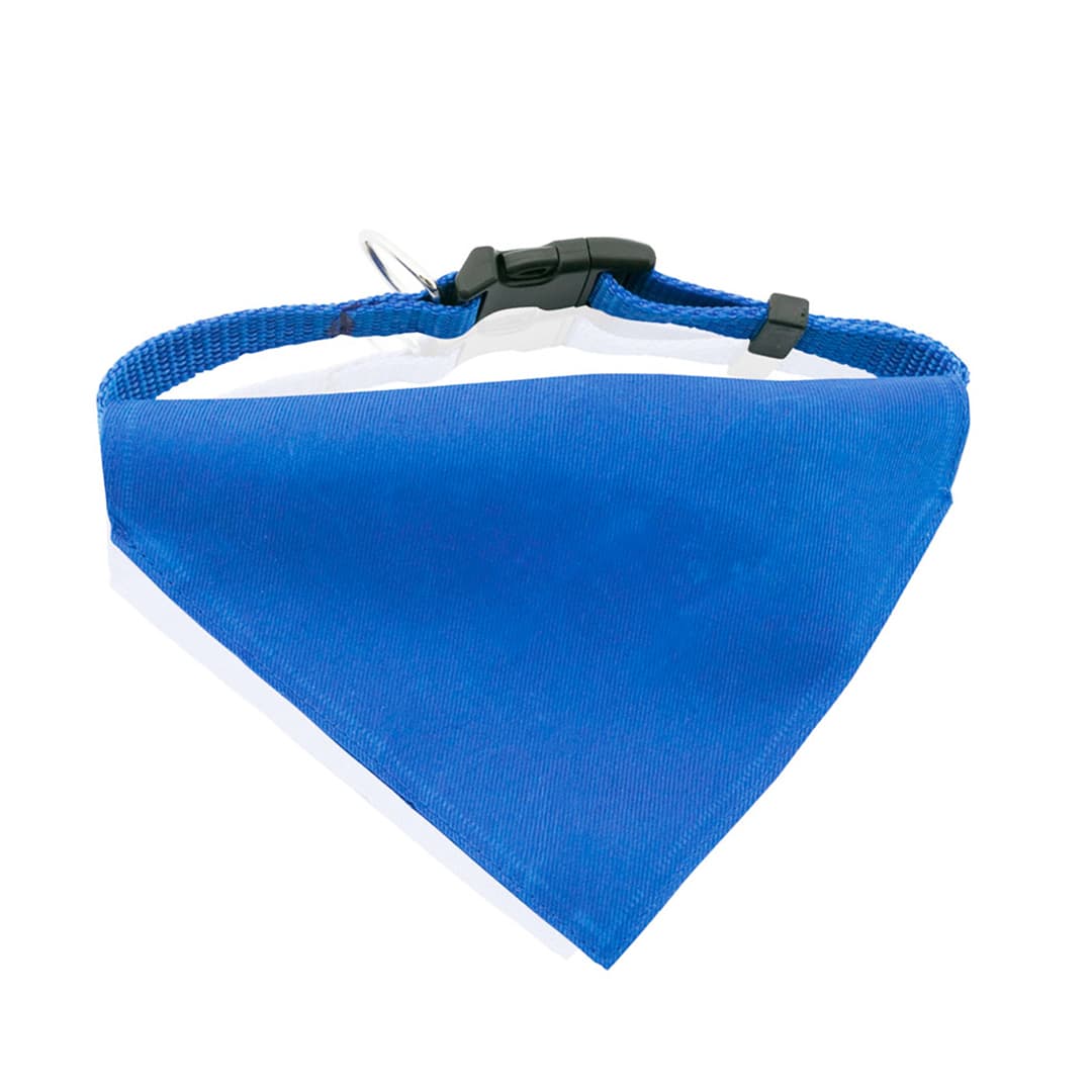 A blue bandana pet collar with a clasp, featuring a triangular shape and a textured fabric. Roco Bandana Pet Collar - Image 1