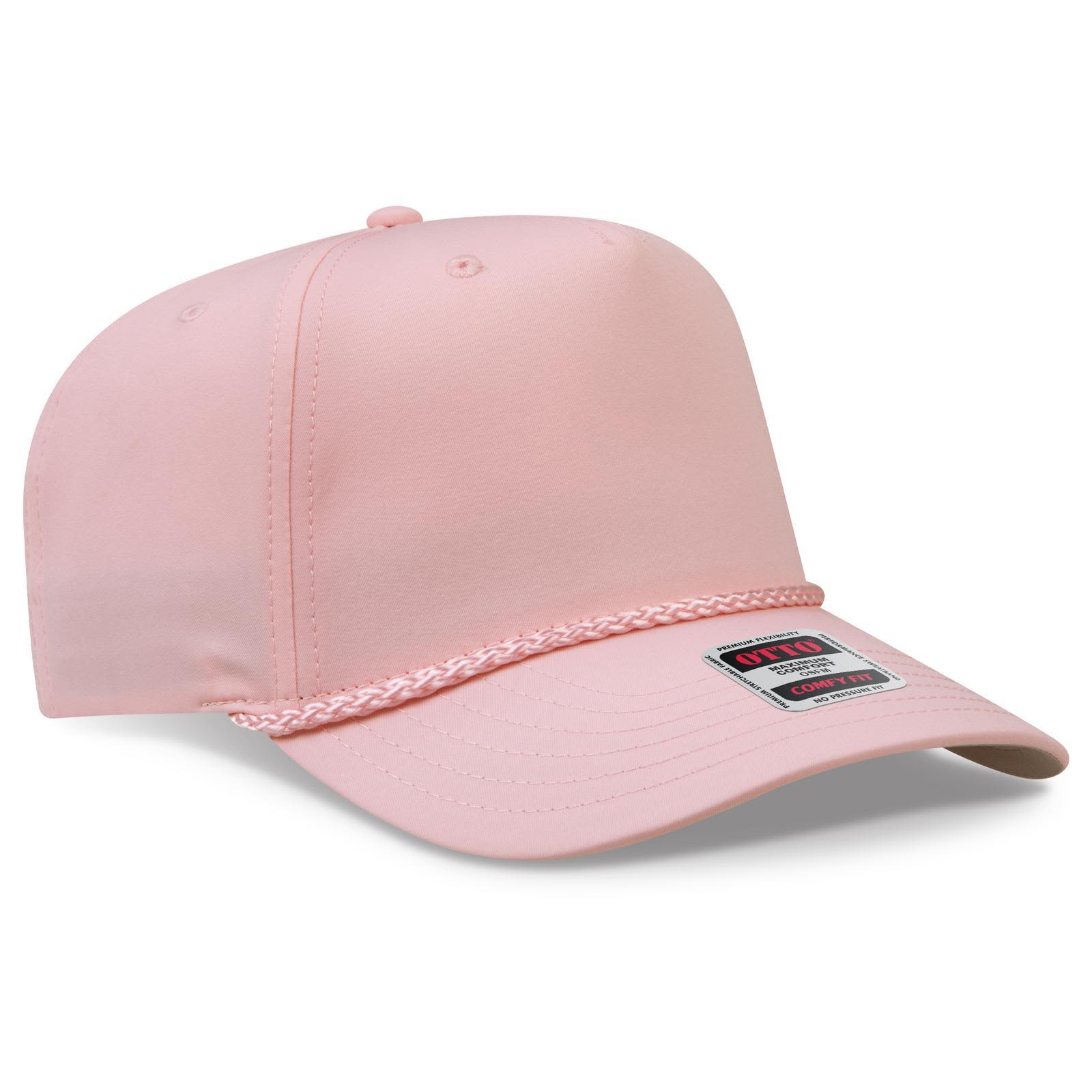 A pink 5 panel mid profile rope baseball cap with a branded patch on the front. 5 Panel Mid Profile Rope Baseball Cap - Image 1