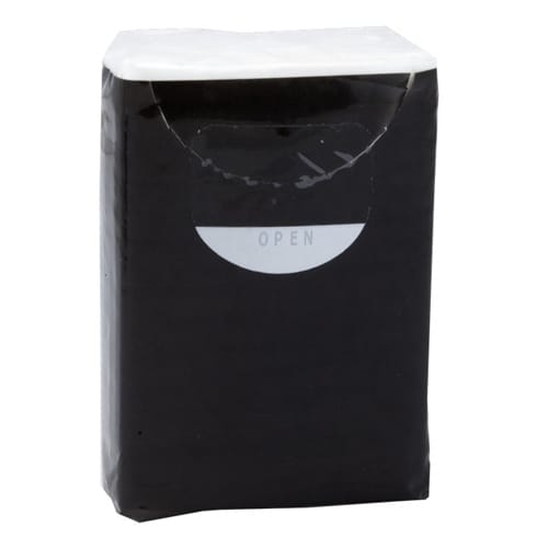 A black tissue pack with a white top and a circular opening for easy access. Tissue Pack - Image 1