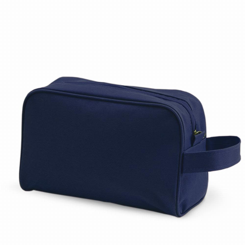A navy blue toiletry bag with a zip closure and a handle on one side. It has a simple, sleek design. Trevi - Image 1