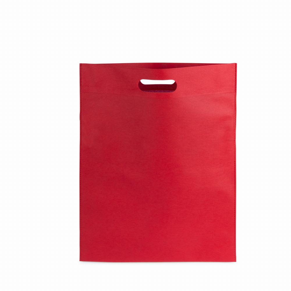 A red promotional bag with a top cut-out handle for easy carrying. It has a smooth, solid surface and no visible branding. Blaster - Image 1