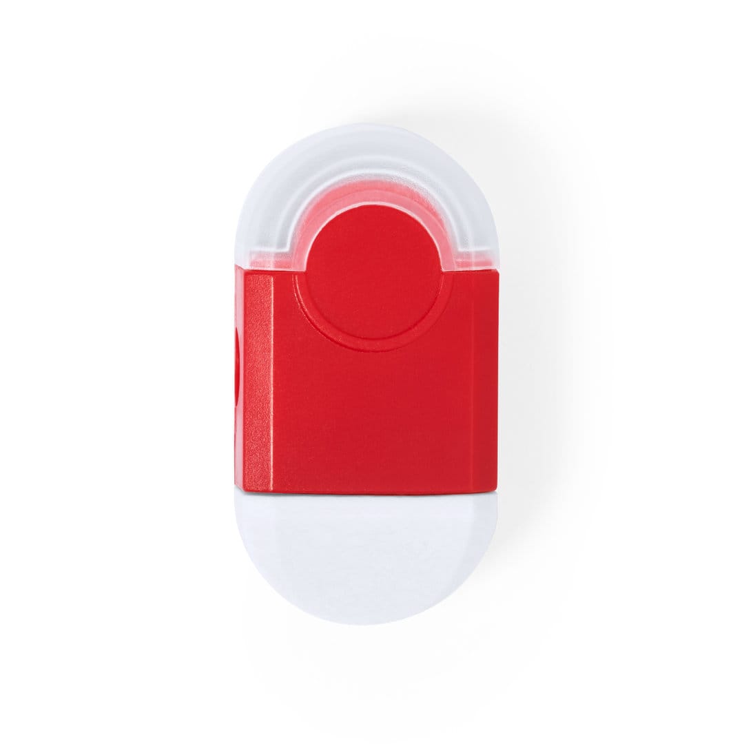 A red eraser with a clear top, featuring a rounded shape and a logo on one side. Cafey Set - Image 1