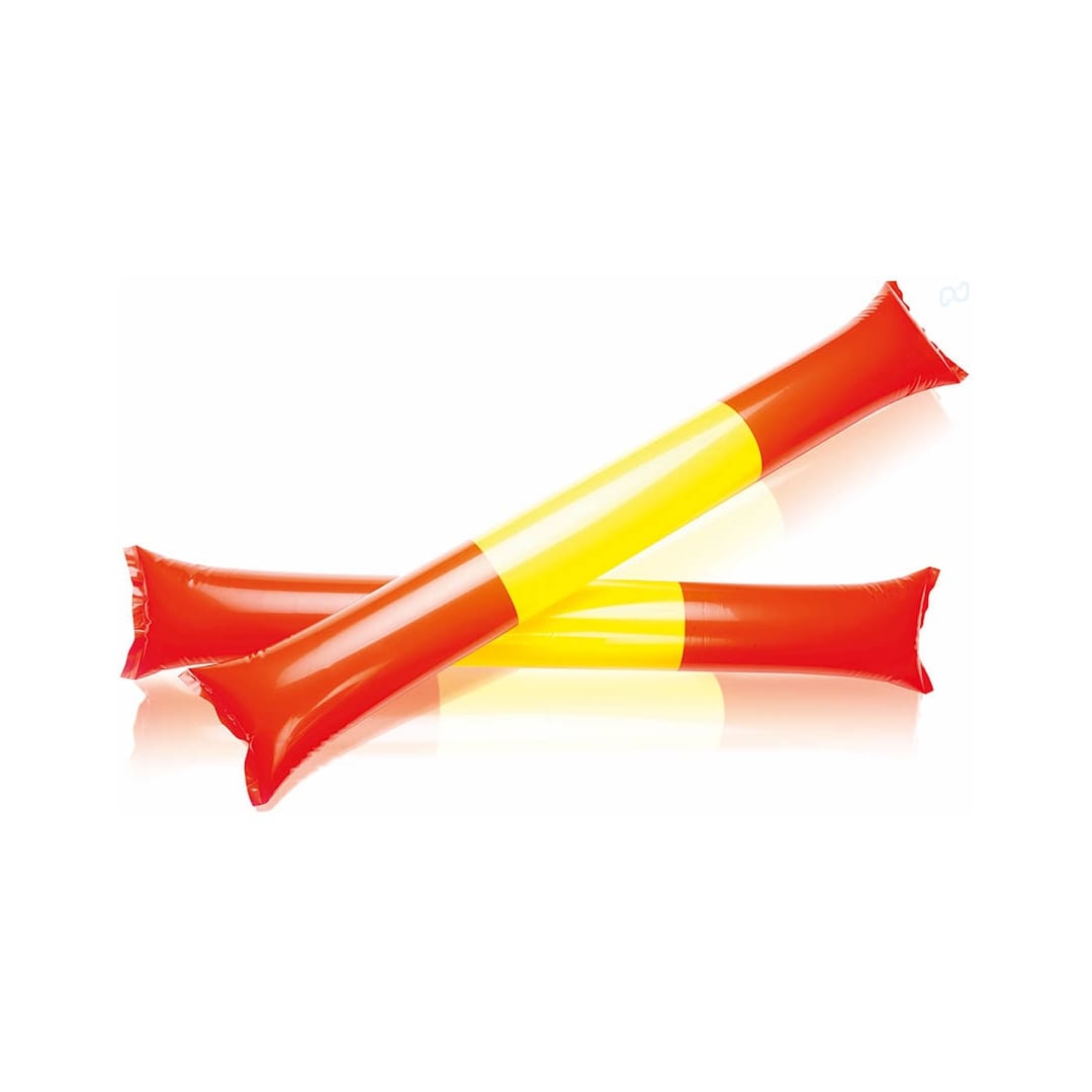 Two inflatable cheering sticks in bright orange and yellow colours, featuring a branding logo. Flag Cheering Sticks - Image 1