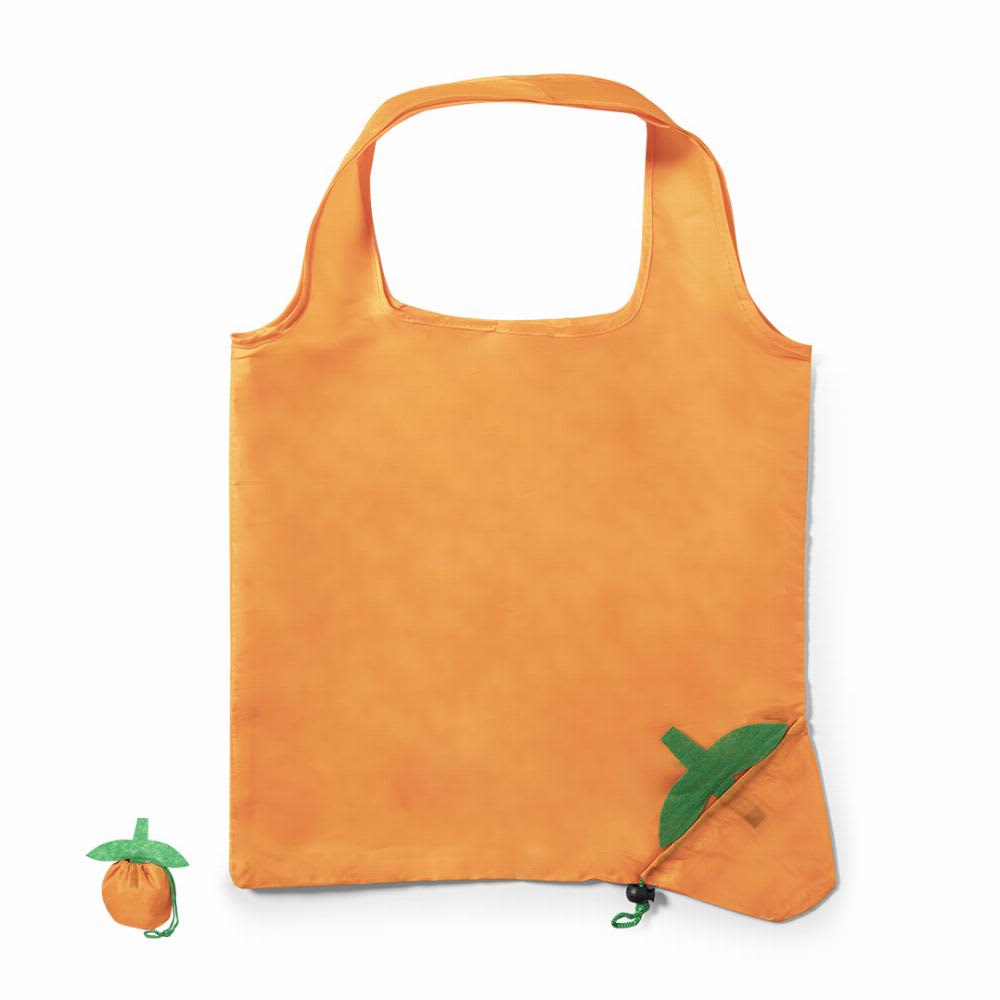 An orange tote bag with a green accent, featuring a compact design that folds into a small pouch. Corni - Image 1